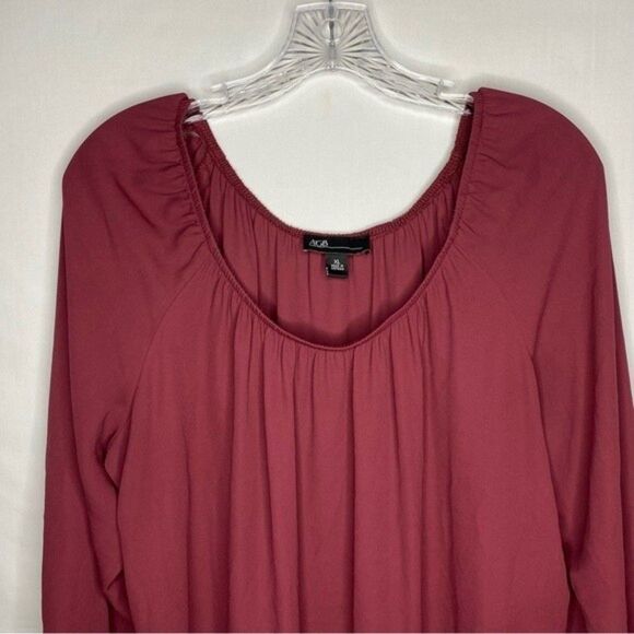 AGB Maroon Flowy Long Sleeve Lightweight Stretch Blouse XL - Picture 3 of 11